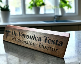 Personalized Wooden Desk Name Plates 10 Inch solid Walnut wood, custom engraved with the text of your choice custom wooden sign