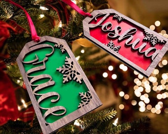 Personalized Wood Gift Tag - Christmas Gift Tag - Custom Name Laser Cut Stocking Tag - Wedding Favor Name Tag - Place setting name tag
