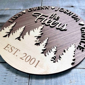 Custom Circular Dual Layer wooden Family sign. Engraved and cut by laser.