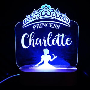 Luz de noche de princesa de 7 colores con nombre de niño personalizado, lámpara de noche personalizada con letrero con nombre de bebé, decoración para habitación infantil, regalo para niños, regalo para bebé