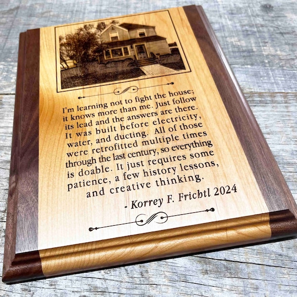 Custom engraved and personalized two tone wooden plaque