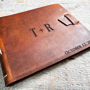 Grande liste d'invités, Cuir, Liste de mariages, Personnalisé, Livre d'or, Agenda personnalisé gravé, Cuir véritable