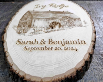 Live Edge Tree Slice with Custom Engraving, wooden sign, custom sign
