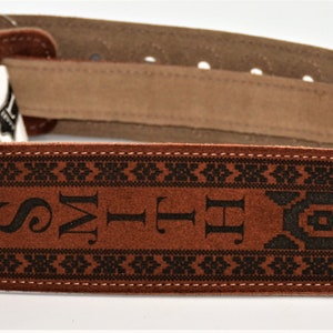 Custom Engraved Suede Guitar straps, custom guitar straps, guitar straps, personalized guitar straps, Rust color image 5