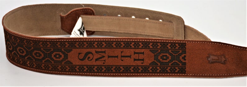 Custom Engraved Suede Guitar straps, custom guitar straps, guitar straps, personalized guitar straps, Rust color image 5