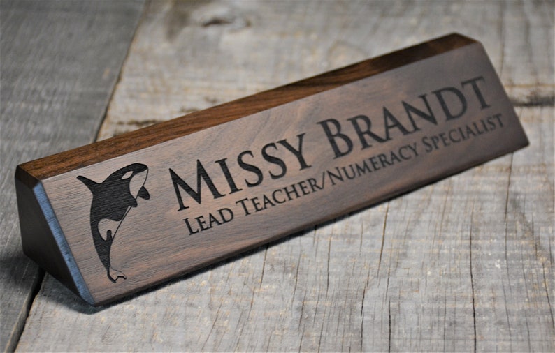 Engraved Wooden Desk Name Plates 10 Inch solid Walnut wood, custom engraved with the text of your choice custom wooden sign image 7