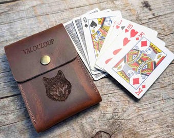 Engraved Leather Playing Card Case, Personalized Deck Box, Groomsmen Gift
