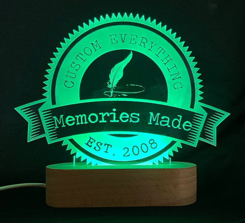 Logo Graphic Text Engraved Custom LED Light Sign, 7 Colors Personalized ...
