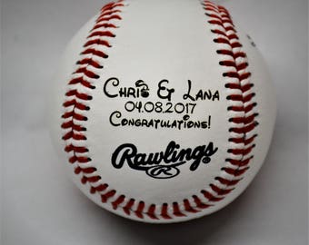 Genuine Rawlings Leather Baseball Custom Engraved - Not Printed - Any text any font Groomsman Gift Best Man Gift Wedding Gift Newborn Gift