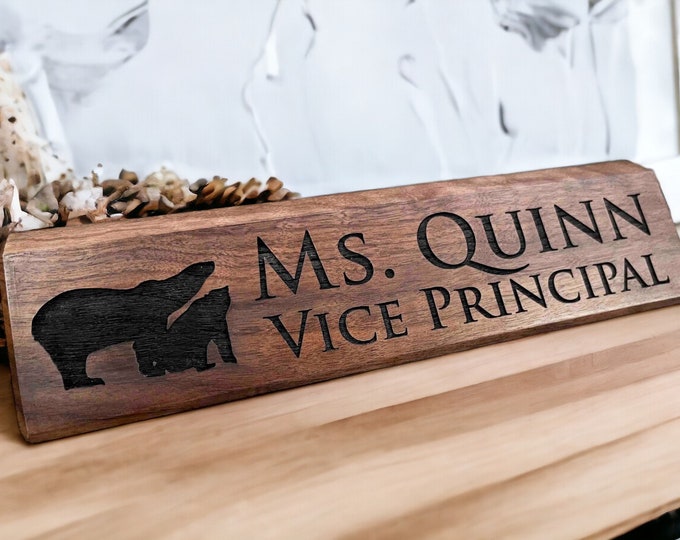 Engraved Wooden Desk Name Plates 10 Inch solid Walnut wood, custom engraved with the text of your choice custom wooden sign