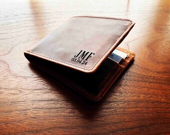 Leather Wallet Custom Engraved, Fathers Day Gift, Groomsman Gift, Personalized Wallet, Monogrammed Wallet, Bi-fold Slim Wallet