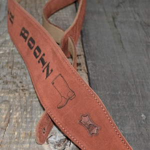 Custom Engraved Suede Guitar straps, custom guitar straps, guitar straps, personalized guitar straps, Rust color