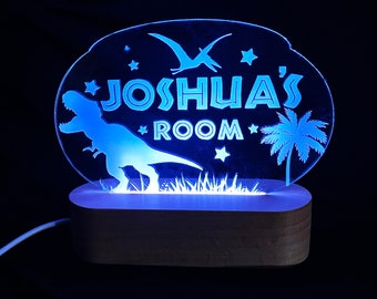Anpassat barnnamn 7 färger dinosaurie nattlampa, personlig bebisnamnskylt lampa barnrumsdekor present till barn present till flicka pojke