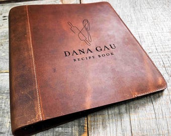 Multiple Sizes Premium Leather Binder Cover Custom Engraved and Personalized by Laser. Design is included free.