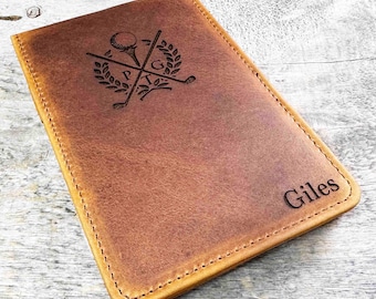 Libro de yardas de golf personalizado en cuero genuino de primera calidad. Regalo de golf personalizado. Regalo de golf de cuero para papá. Grabado gratis.