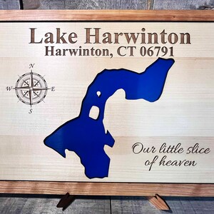 Custom Lake Signs - any lake - engraved and cut from Maple and Cherry Wood.