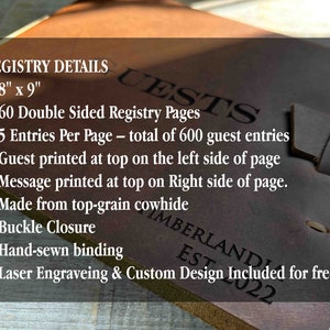 Large Guest Registry, Leather, Wedding Registry, Personalized, Guest Book, Personalized Engraved Diary, Genuine Leather image 2