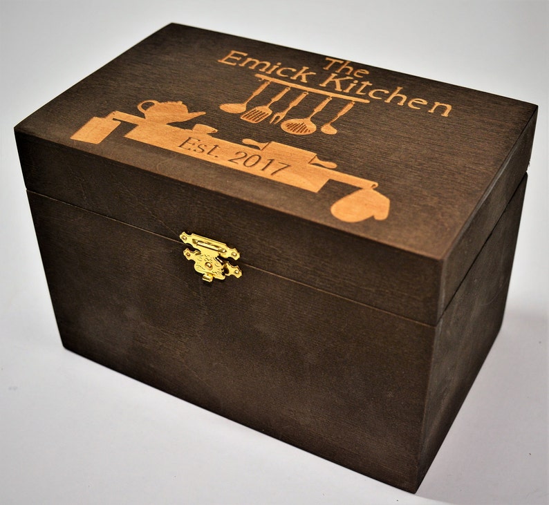 Custom Engrved Wooden Recipe Box. Walnut Stain Wood Box Etsy Canada