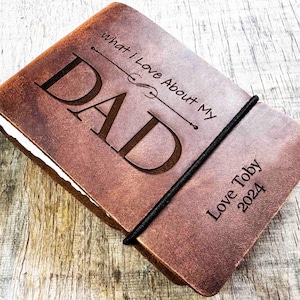 Lo que me encanta de papá Libro de cuero para rellenar en blanco - grabado personalizado - gran regalo para el día del padre, cumpleaños, regalo para papás y padres