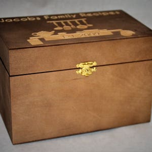 Custom Engrved Wooden Recipe Box. Walnut Stain Wood Box Personalized and engraved holds 4x6 Recipe Cards image 9