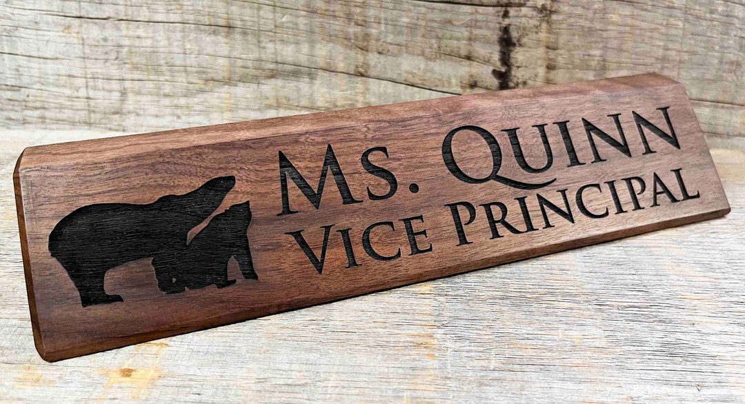 Engraved Wooden Desk Name Plates 10 Inch Solid Walnut Wood, Custom Engraved With the Text of