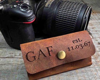Custom Engraved Leather SD Card Holder, Personalized Photographer Gift, 6 Slot Memory Card Case, Engraved Leather SD Card Wallet
