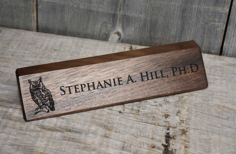 Engraved Wooden Desk Name Plates 10 Inch solid Walnut wood, custom engraved with the text of your choice custom wooden sign image 8