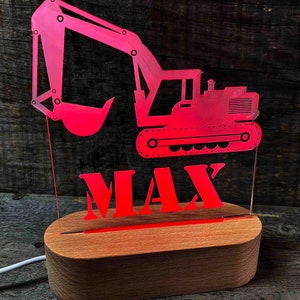 Custom Childs Name 7 color Tractor Night Light, Personalized Excavator Baby Name Sign Lamp Nursery Room Decor Gift for Kids Baby Girl Boy