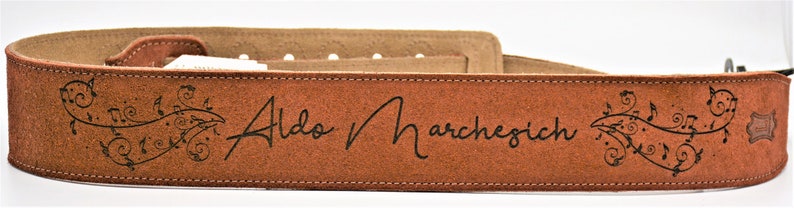 Custom Engraved Suede Guitar straps, custom guitar straps, guitar straps, personalized guitar straps, Rust color image 1