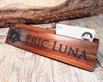 Engraved Wooden Desk Name Plates 10 Inch solid Walnut wood, custom engraved with the text of your choice custom wooden sign