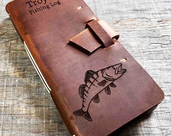 Fishing Log Premium Leather Custom engraved and personalized All Engraving is included