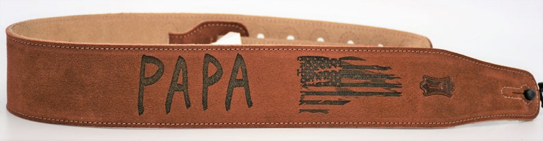 Custom Engraved Suede Guitar straps, custom guitar straps, guitar straps, personalized guitar straps, Rust color image 4