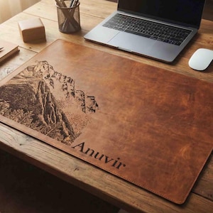 Custom Engraved Leather Desk Mat, Custom Size Desk Pad, Personalized Office Accessories, Leather Writing Pad Personalized by laser engraving