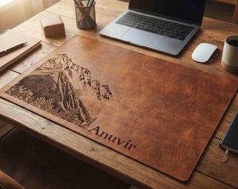 Custom Engraved Leather Desk Mat, Custom Size Desk Pad, Personalized Office Accessories, Leather Writing Pad Personalized by laser engraving