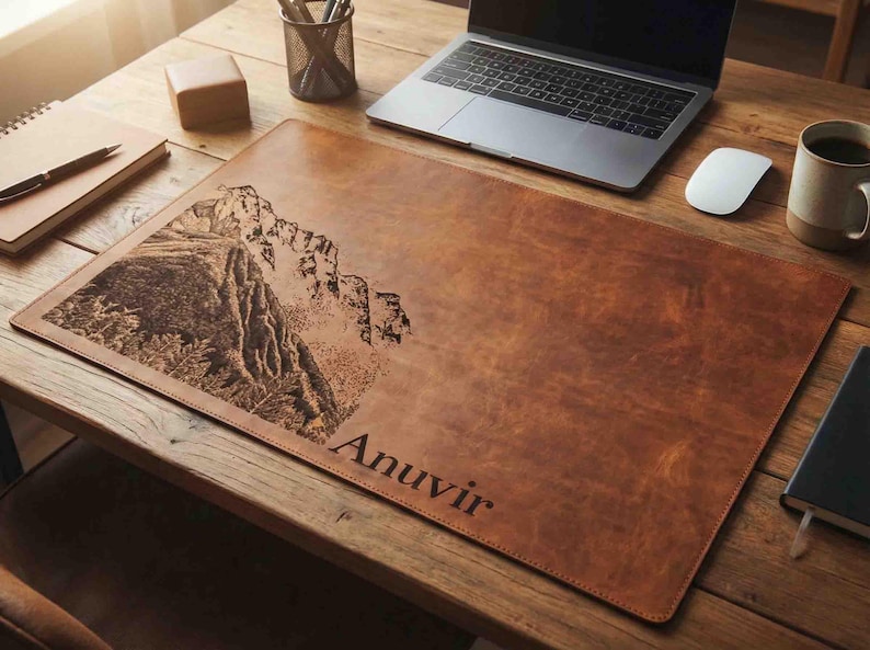 Custom Engraved Leather Desk Mat, Custom Size Desk Pad, Personalized ...