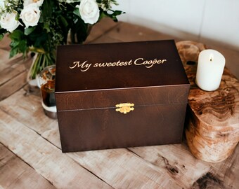 Custom Wooden Gift Box. Personalized and engraved as requested 6.9x4.2x4.6 hinged lid