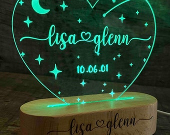 Valentines Day Couples Heart night Light Custom Light Sign 7 Colors Personalized Lamp Wedding Gift Shower Gift