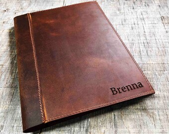 Refillable Leather Engraved Notebook cover, Composition Cover, Diary, Notebook, Personalized Engraved Diary, Genuine Leather, business folio