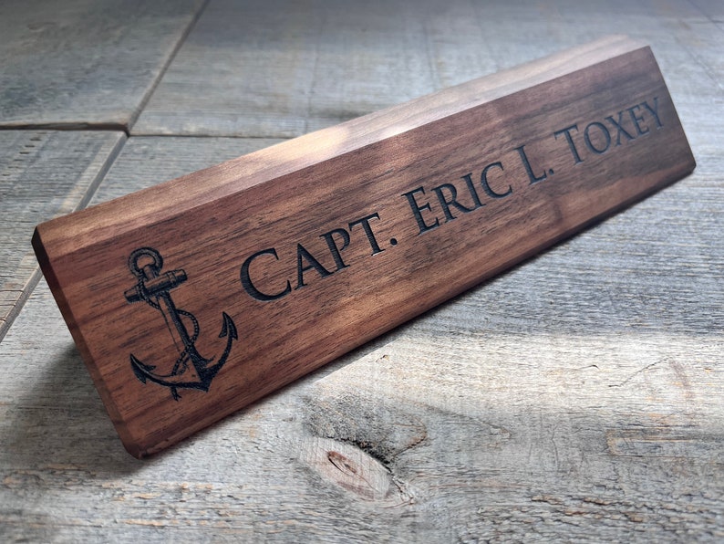 Engraved Wooden Desk Name Plates 10 Inch solid Walnut wood, custom engraved with the text of your choice custom wooden sign image 3