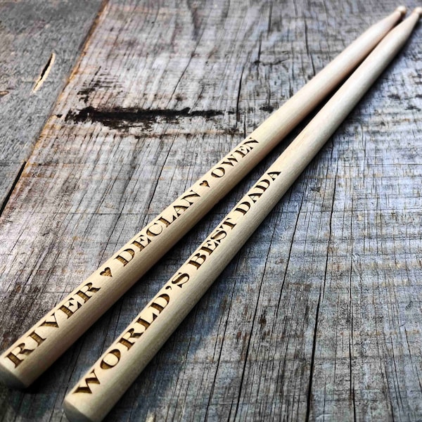 Personalized Drum Sticks, Laser Engraved Drum Sticks, Professional Grade Drumsticks, Wood Tip Drum Sticks, Song Lyrics Engraved