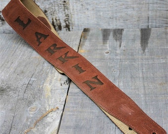 Custom Suede Guitar straps, custom guitar straps, guitar straps, personalized guitar straps, Rust color