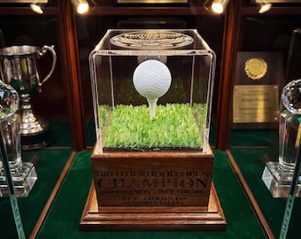 Personalized Golf Ball Display Case, Hole In One Trophy, Custom Engraved Wood, Gift for Men, Dad Father's Day