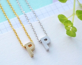 Gold or Silver Plated Upper Case Letter 'P' Initial Necklace | Layering Necklace