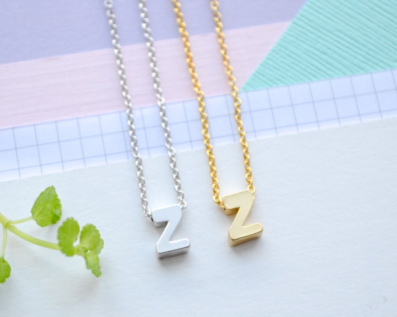 Delicate Upper Case Letter /'Z/' Initial Necklace in Gold or Silver Plated Finish