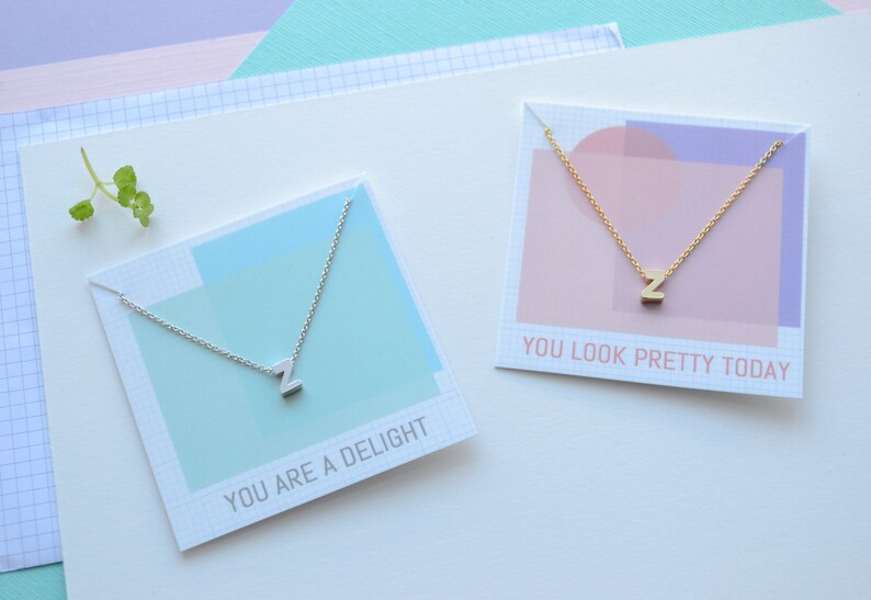 Delicate Upper Case Letter /'Z/' Initial Necklace in Gold or Silver Plated Finish