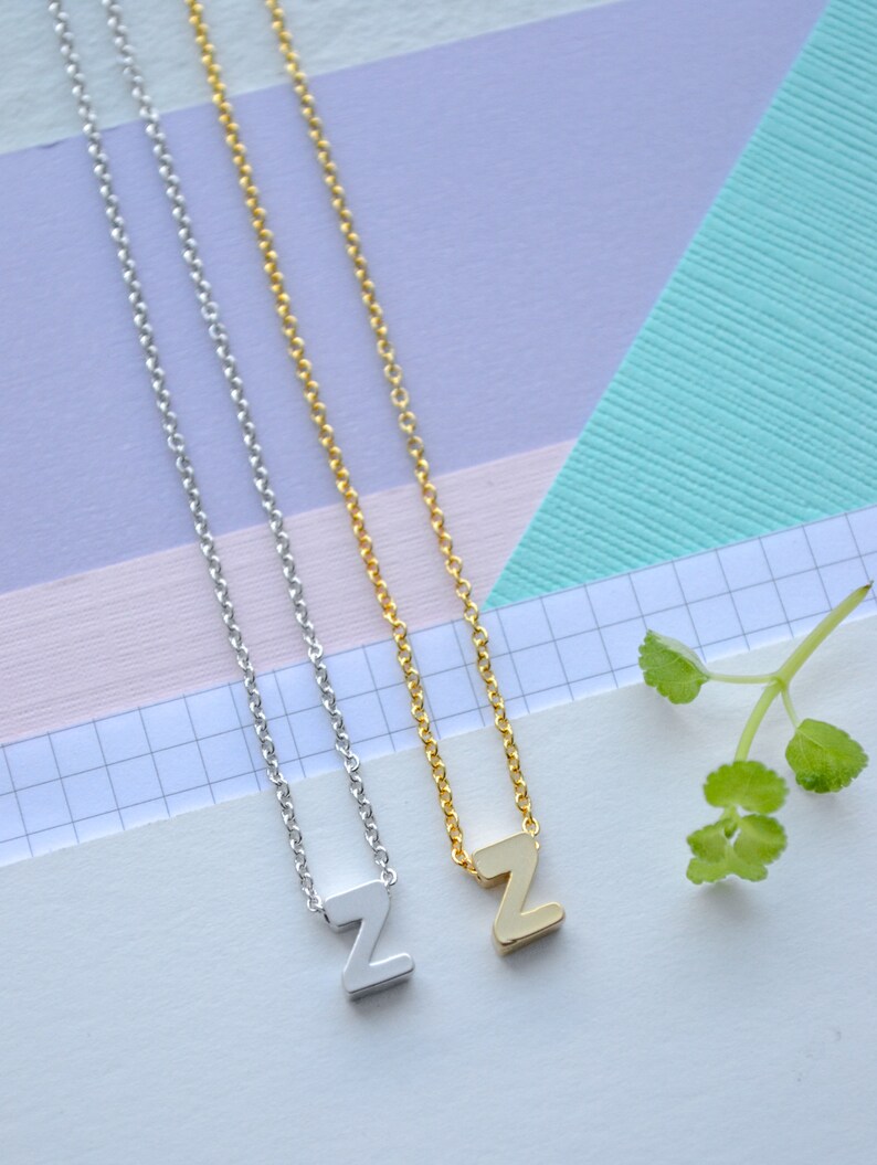 Delicate Upper Case Letter /'Z/' Initial Necklace in Gold or Silver Plated Finish
