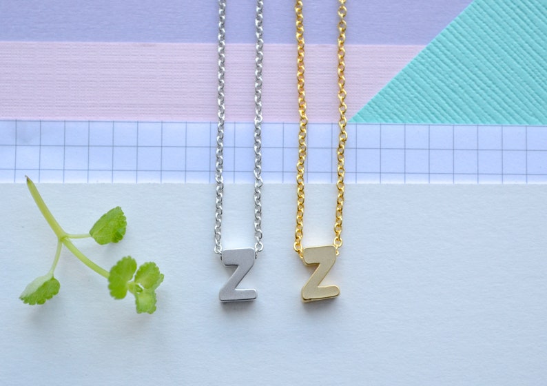 Delicate Upper Case Letter /'Z/' Initial Necklace in Gold or Silver Plated Finish