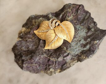Vintage, bright gold-tone, brushed gold and rhinestone Vendome brooch, great deal--with a few flaws! Will sell as is!