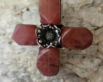 Unsurpassed, unique, Balinese marked sterling silver cross made of rose quartz.Piece is both pendant and brooch, simple stunning!