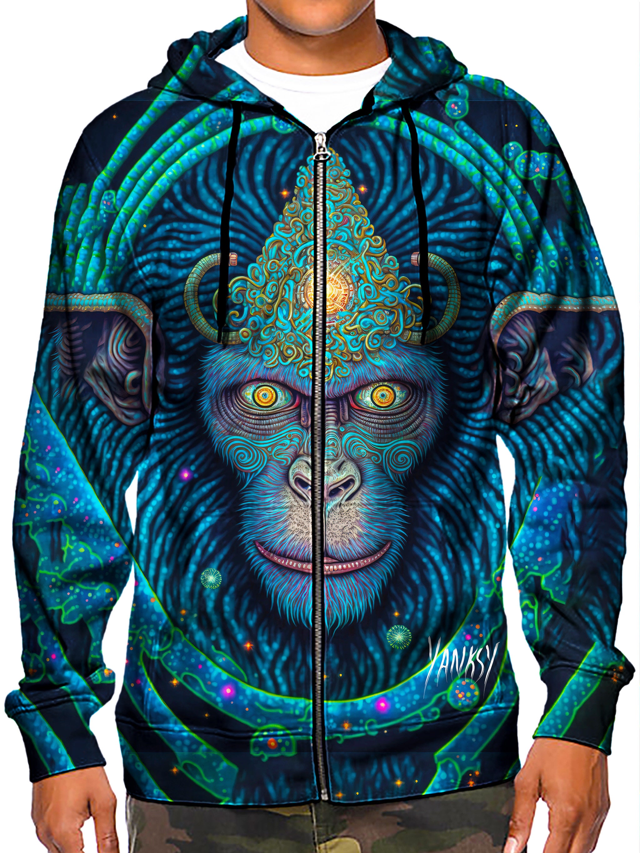 Discover Trippy Green Monkey 3D Zip Hoodie